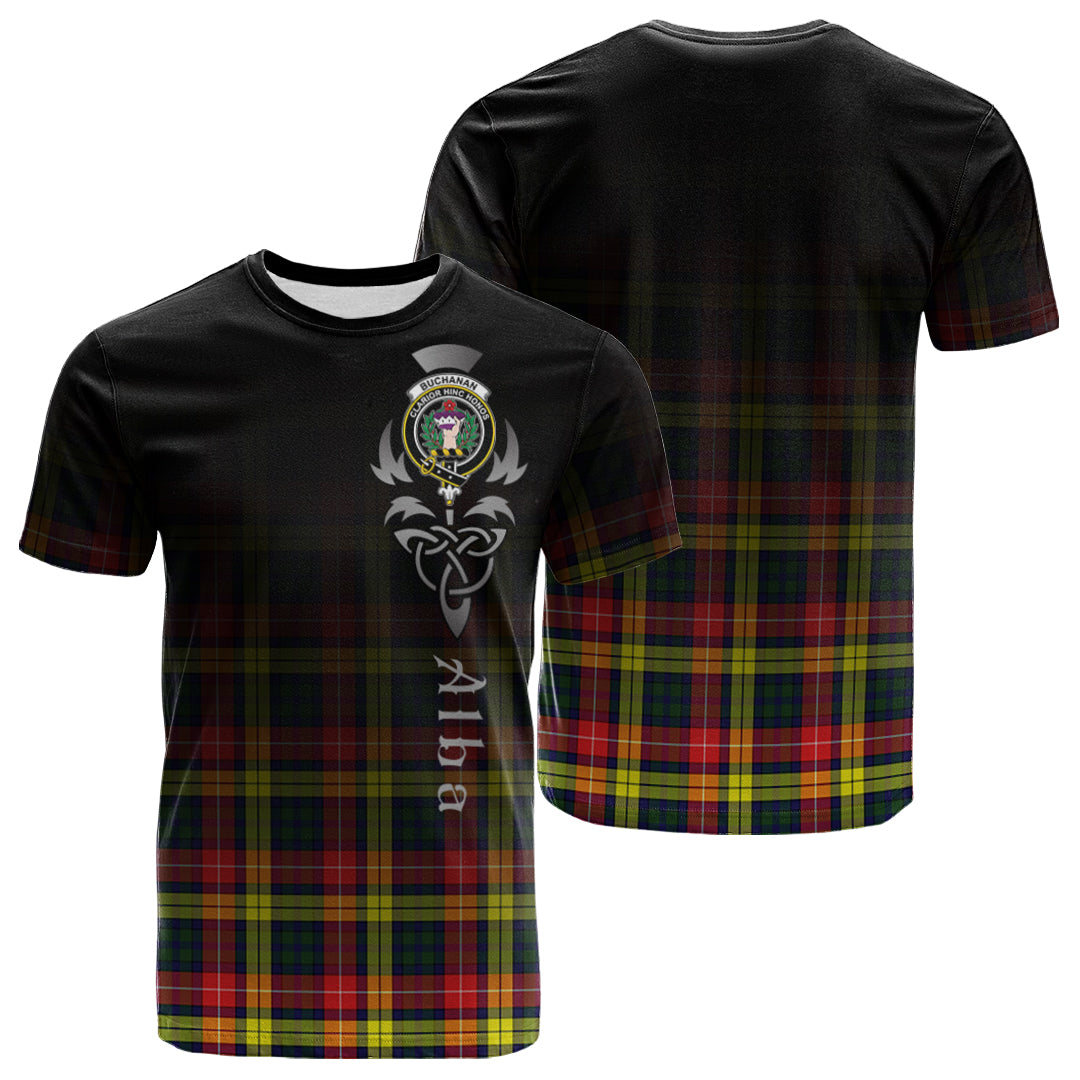 Buchanan Modern Tartan Crest T-shirt - Alba Celtic Style