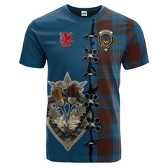 Cameron Hunting Tartan T-shirt - Lion Rampant And Celtic Thistle Style