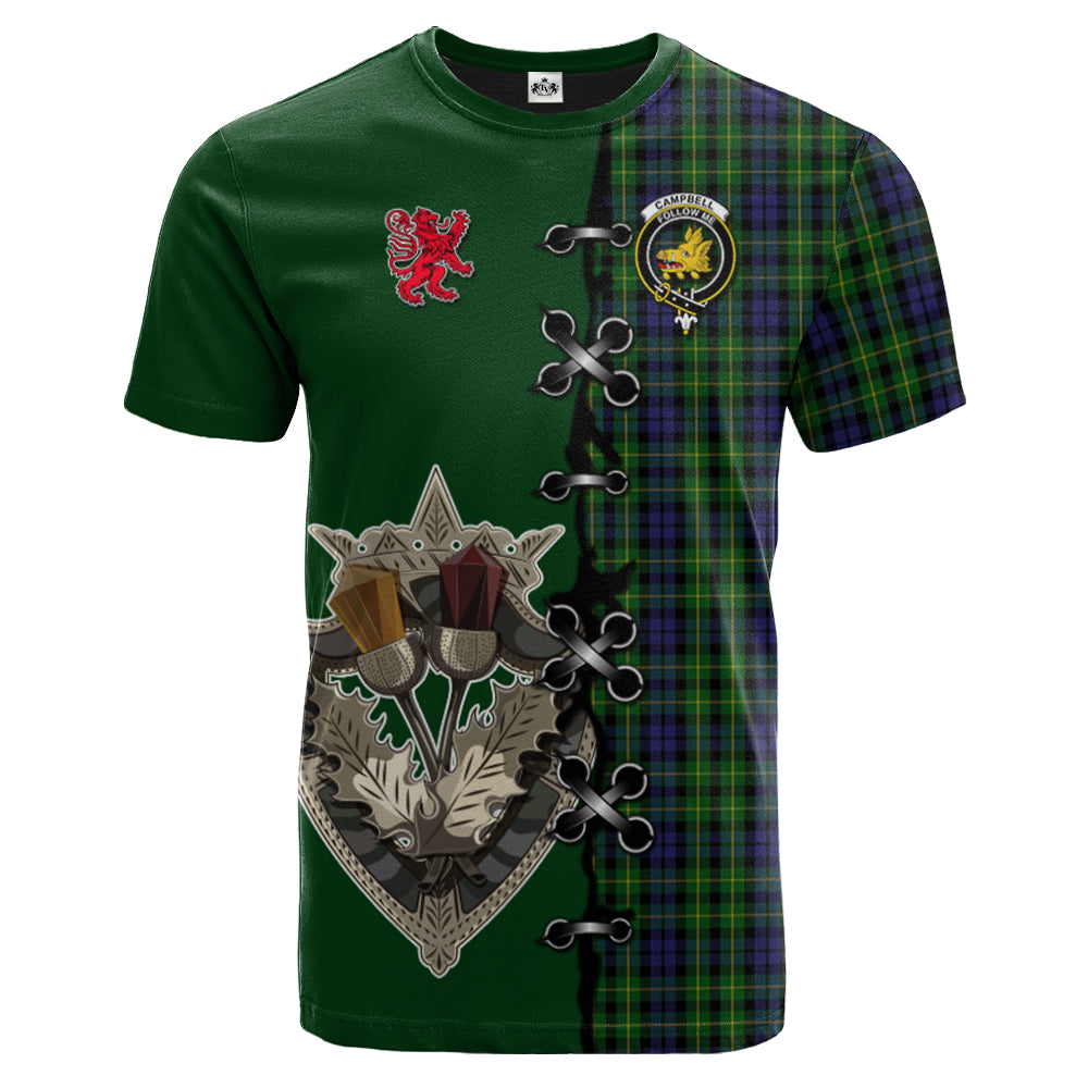 Campbell of Breadalbane Tartan T-shirt - Lion Rampant And Celtic Thistle Style