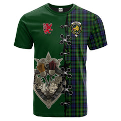 Campbell of Breadalbane Tartan T-shirt - Lion Rampant And Celtic Thistle Style