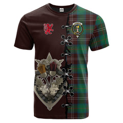 Chisholm Hunting Ancient Tartan T-shirt - Lion Rampant And Celtic Thistle Style