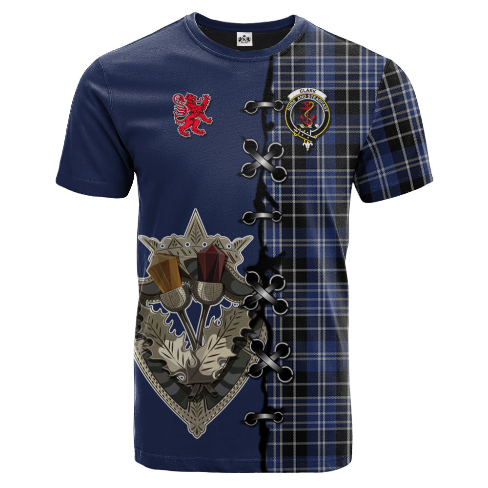 Clark Tartan T-shirt - Lion Rampant And Celtic Thistle Style