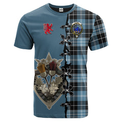 Clark (Lion) Ancient Tartan T-shirt - Lion Rampant And Celtic Thistle Style