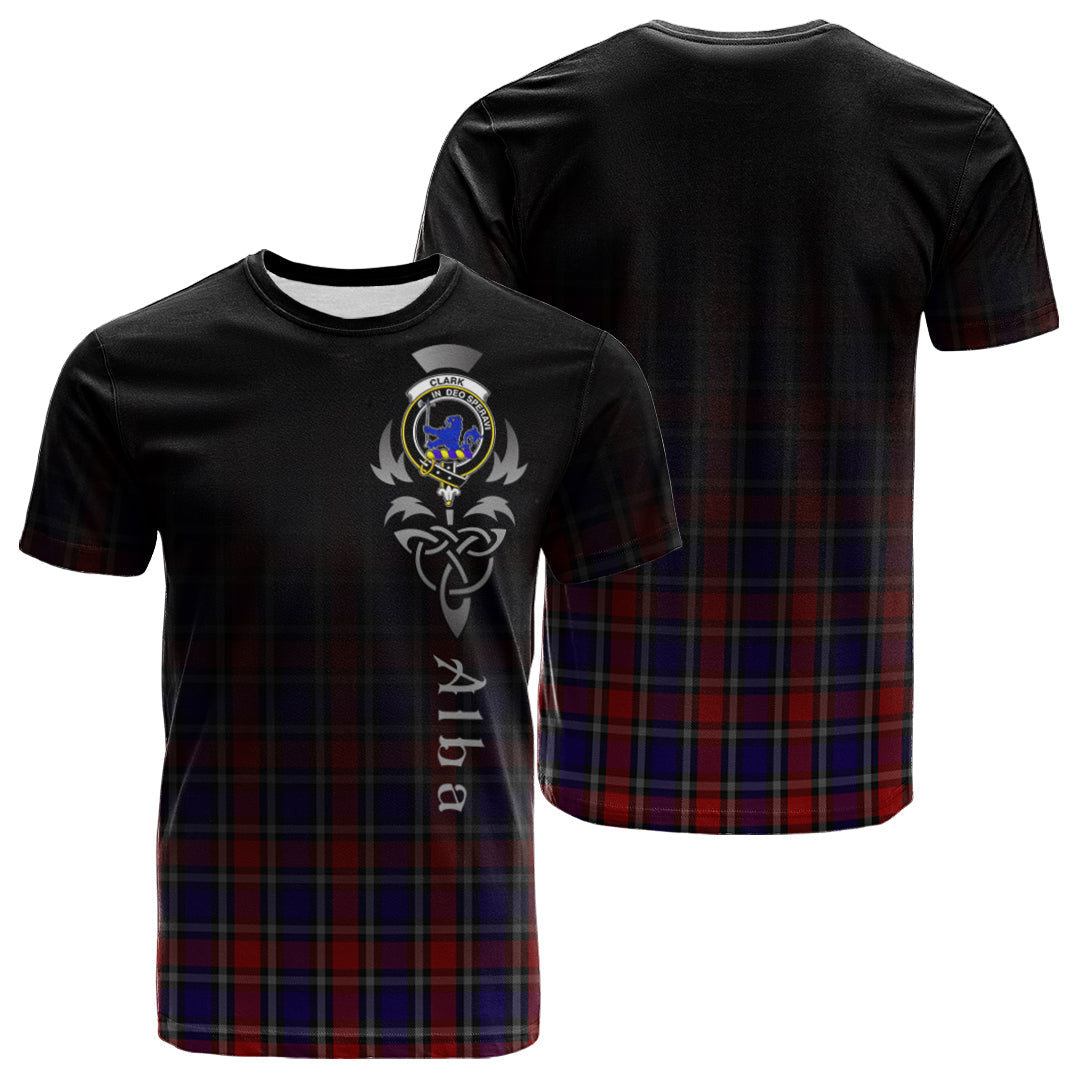 Clark (Lion) Red Tartan Crest T-shirt - Alba Celtic Style