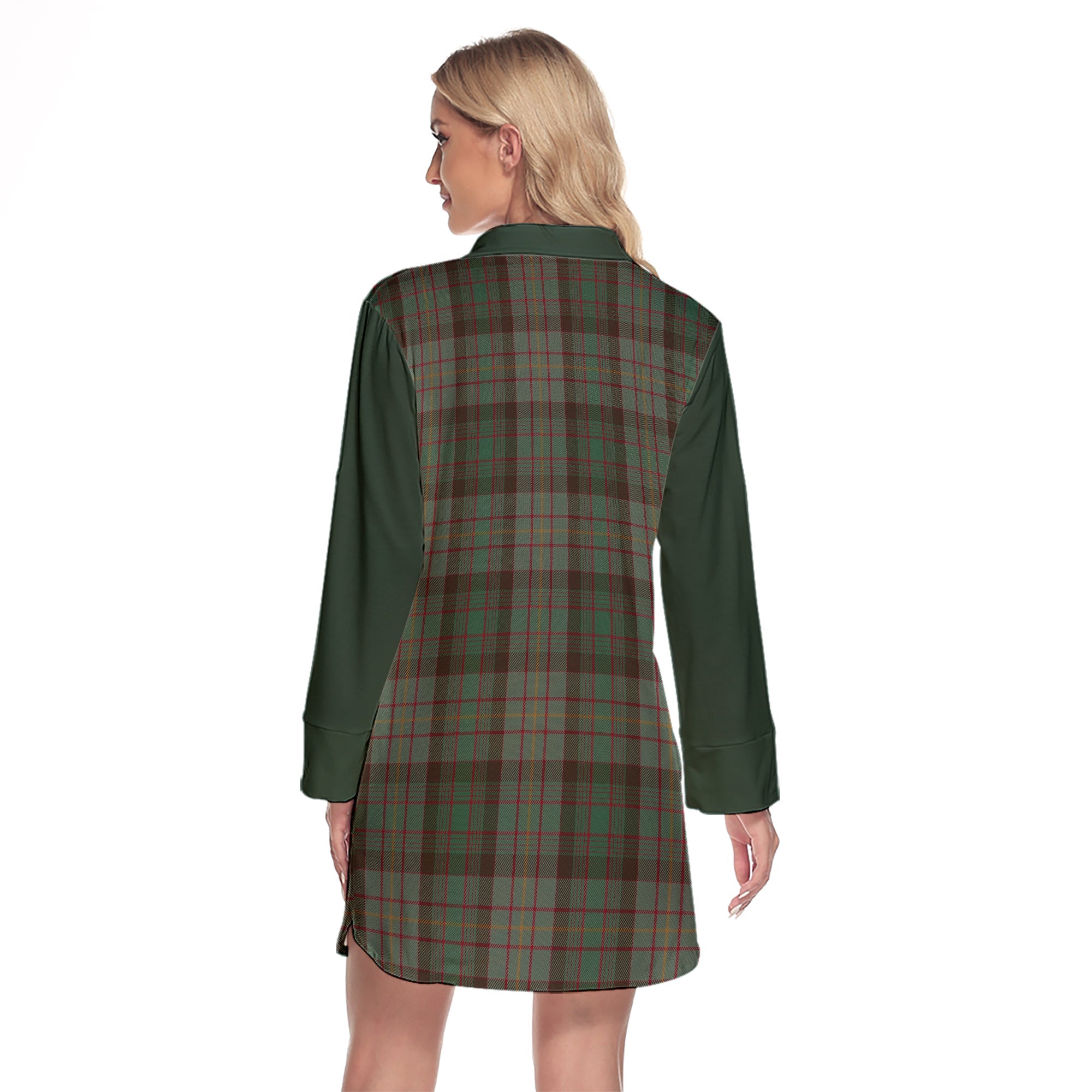 Cochrane Hunting Tartan Women's Lapel Shirt Dress With Long Sleeve