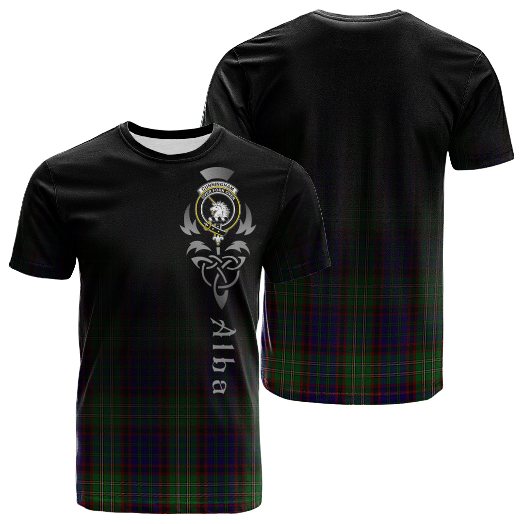 Cunningham Hunting Tartan Crest T-shirt - Alba Celtic Style