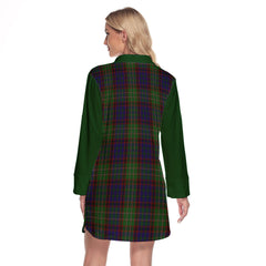 Cunningham Hunting Tartan Women's Lapel Shirt Dress With Long Sleeve