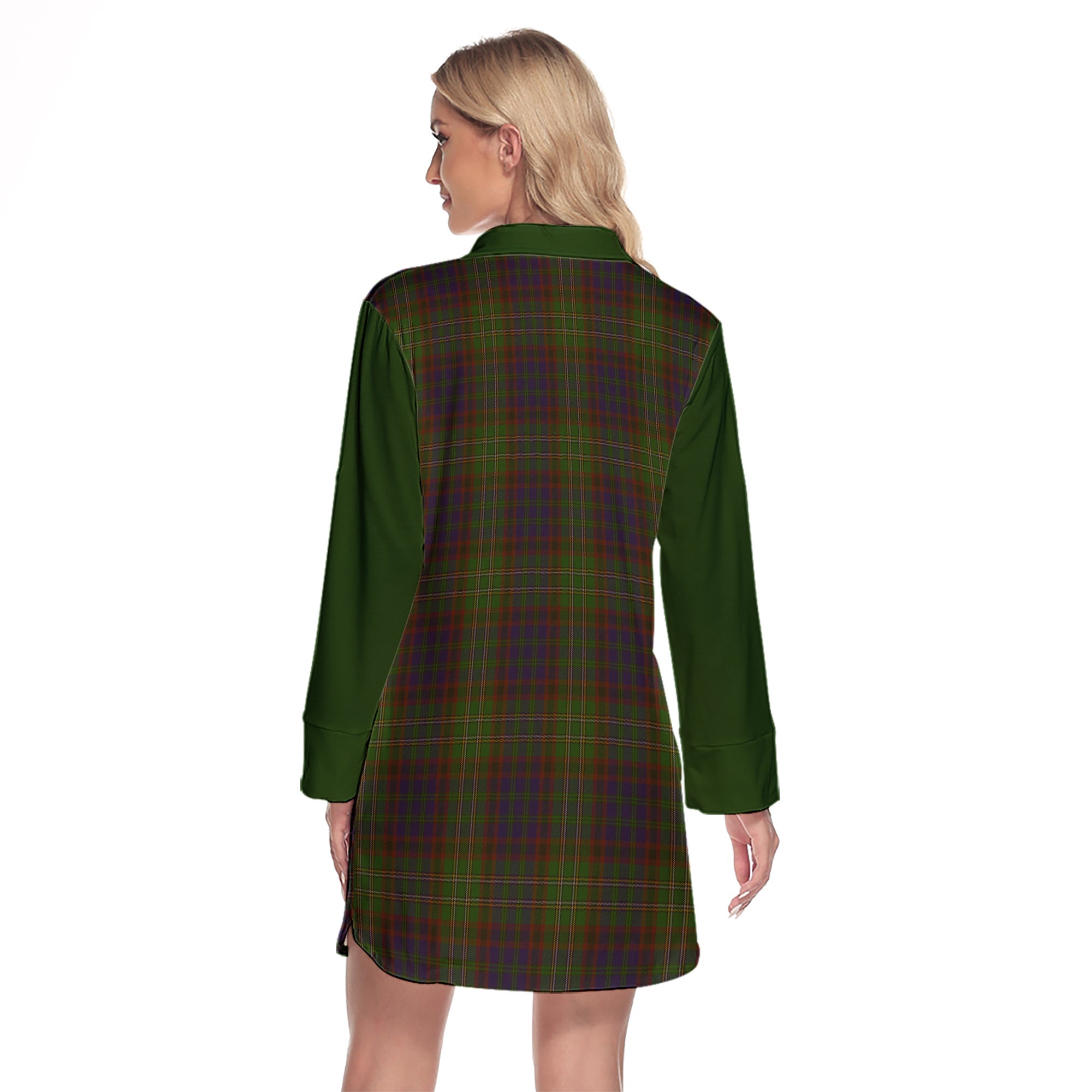Cunningham Hunting Modern Tartan Women's Lapel Shirt Dress With Long Sleeve