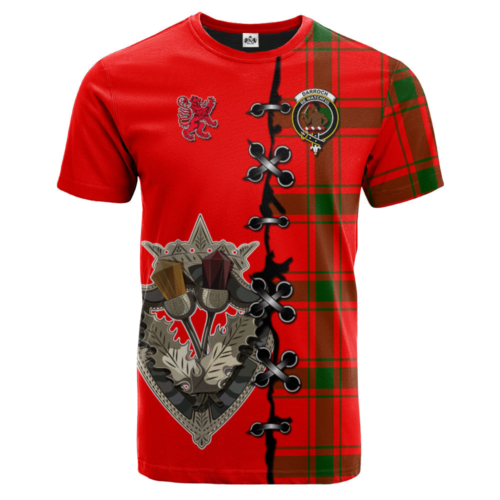 Darroch Tartan T-shirt - Lion Rampant And Celtic Thistle Style