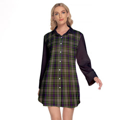 Davidson Of Tulloch Dress Tartan Women's Lapel Shirt Dress With Long Sleeve