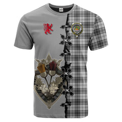 Douglas Grey Modern Tartan T-shirt - Lion Rampant And Celtic Thistle Style