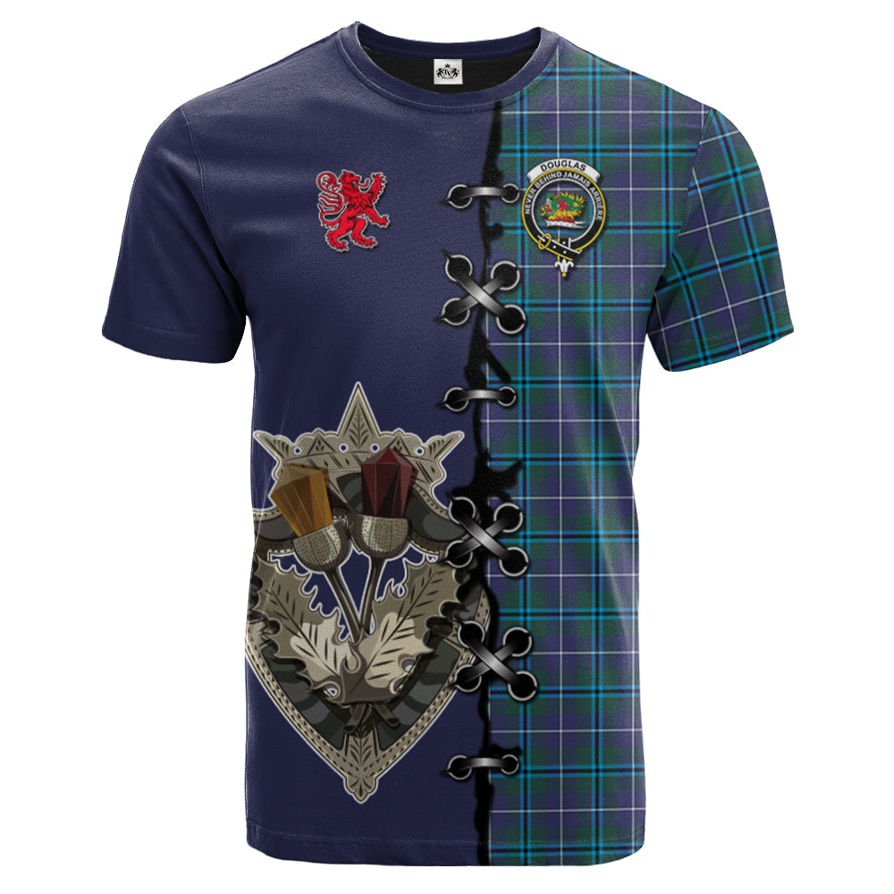 Douglas Modern Tartan T-shirt - Lion Rampant And Celtic Thistle Style