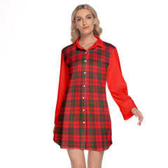 Drummond Modern Tartan Women's Lapel Shirt Dress With Long Sleeve
