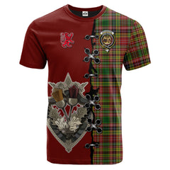 Drummond of Strathallan Tartan T-shirt - Lion Rampant And Celtic Thistle Style