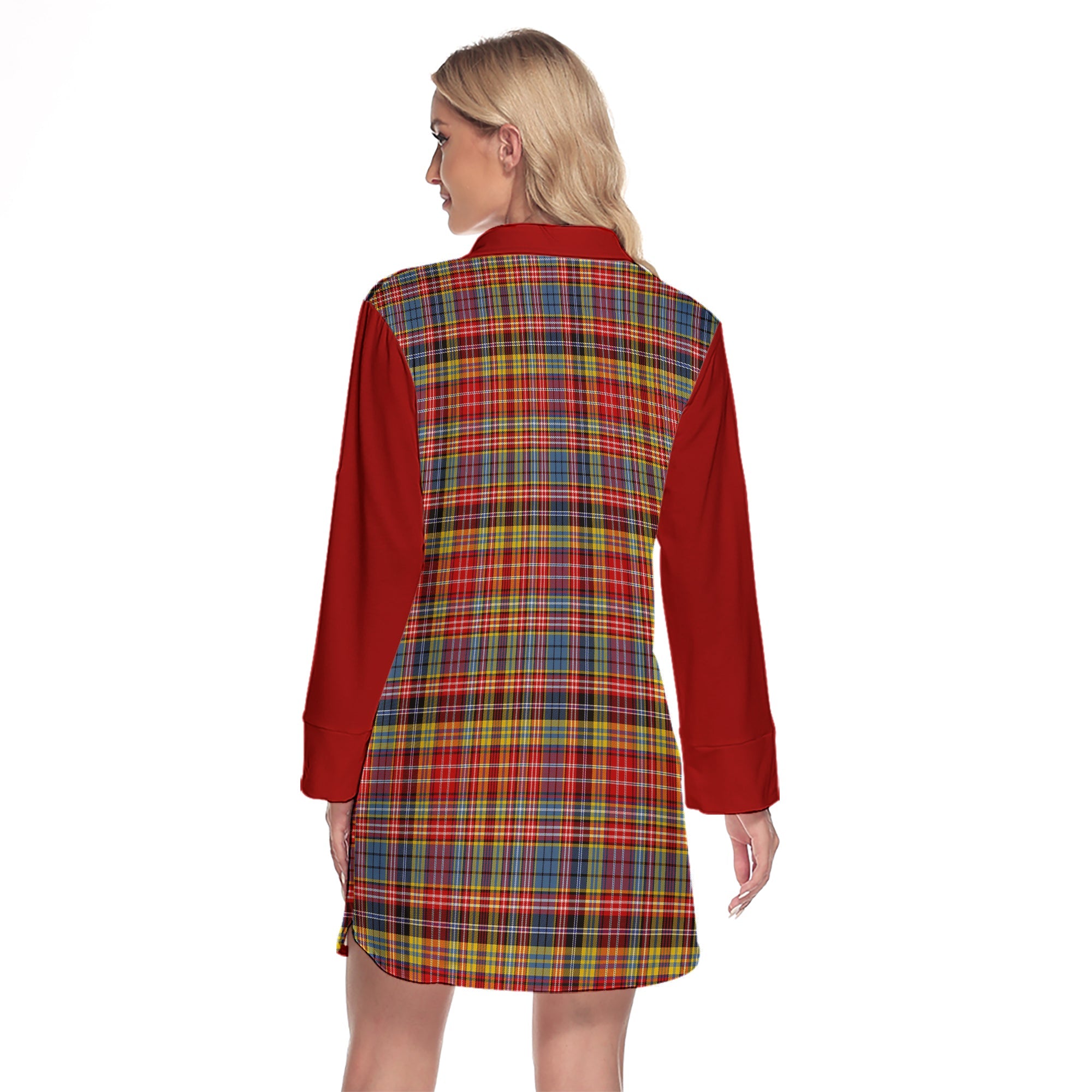 Drummond Of Strathallan Modern Tartan Women's Lapel Shirt Dress With Long Sleeve