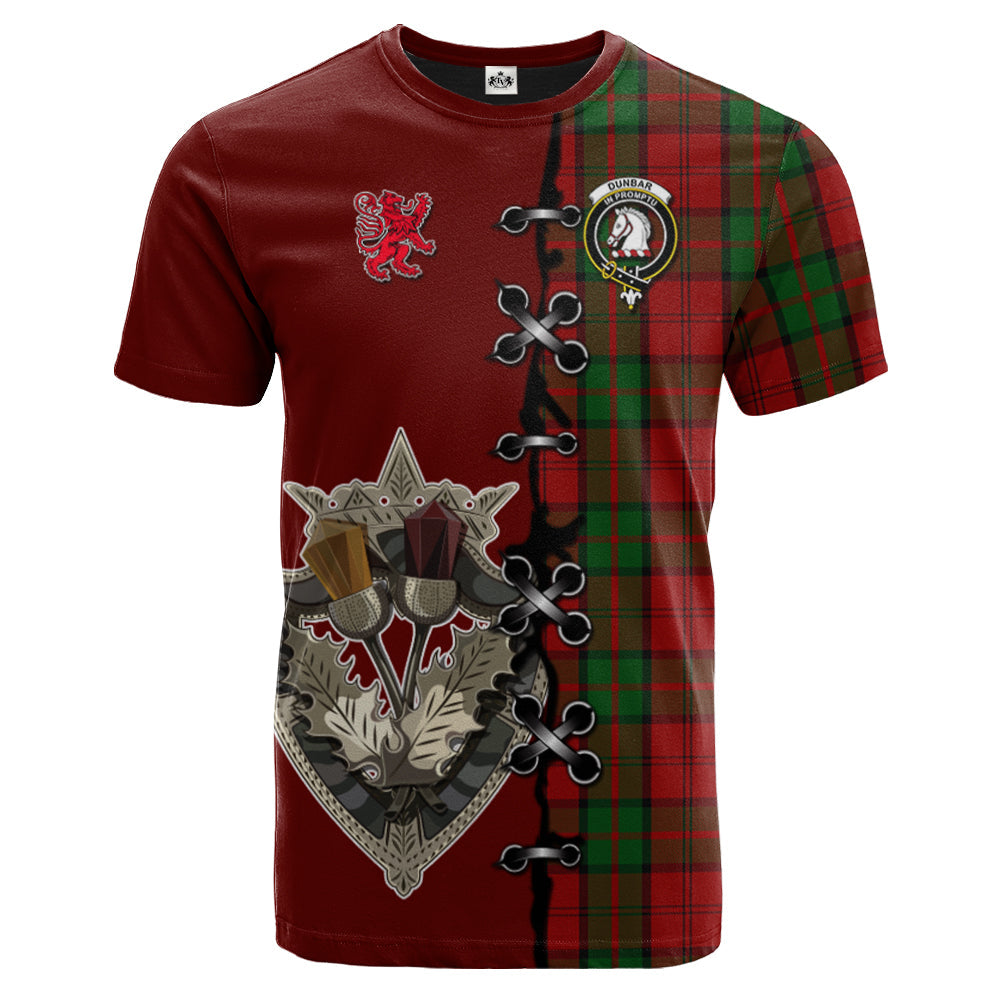 Dunbar Tartan T-shirt - Lion Rampant And Celtic Thistle Style