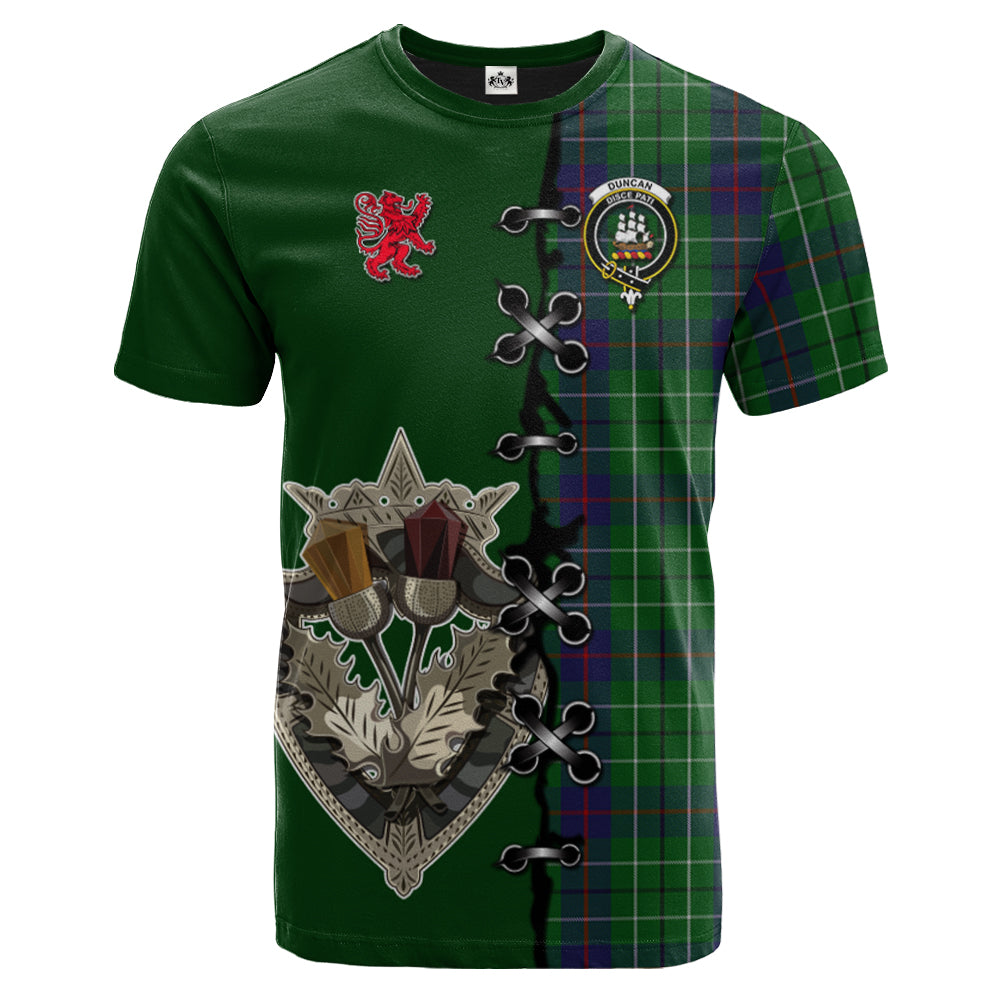 Duncan Tartan T-shirt - Lion Rampant And Celtic Thistle Style