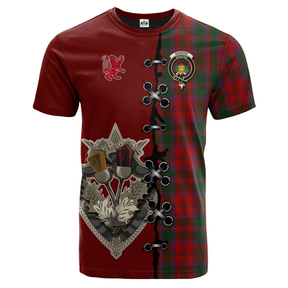 Dundas Red Tartan T-shirt - Lion Rampant And Celtic Thistle Style