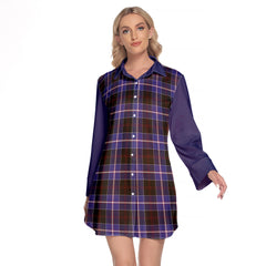 Dunlop Modern Tartan Women's Lapel Shirt Dress With Long Sleeve