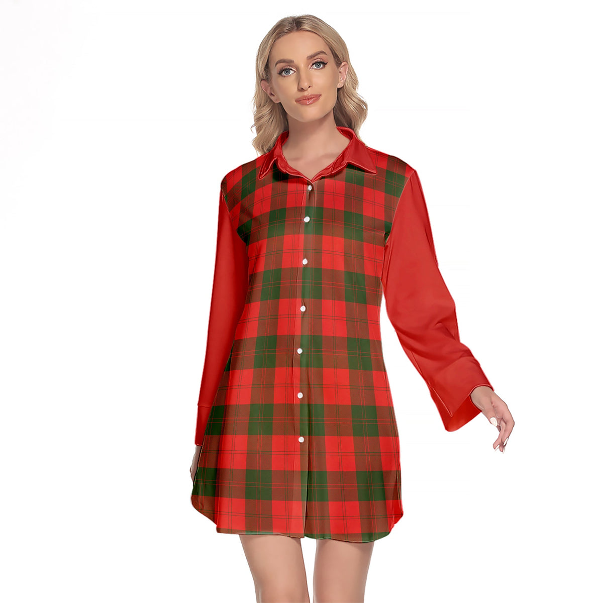 Erskine Modern Tartan Women's Lapel Shirt Dress With Long Sleeve