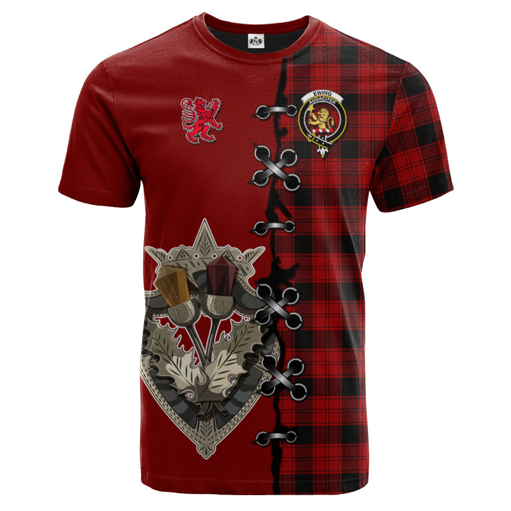 Ewing Tartan T-shirt - Lion Rampant And Celtic Thistle Style