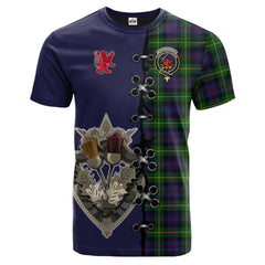 Farquharson Tartan T-shirt - Lion Rampant And Celtic Thistle Style