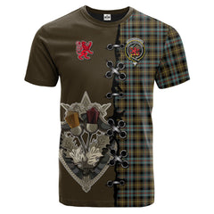 Farquharson Weathered Tartan T-shirt - Lion Rampant And Celtic Thistle Style