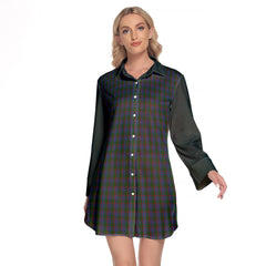 Ferguson Tartan Women's Lapel Shirt Dress With Long Sleeve