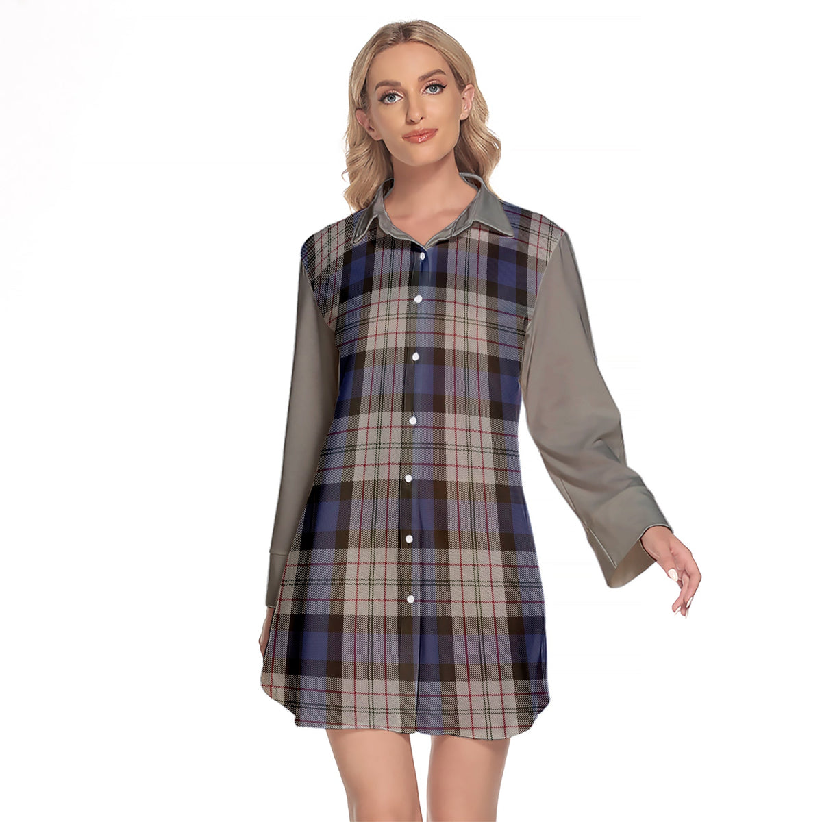 Ferguson Dress Tartan Women's Lapel Shirt Dress With Long Sleeve