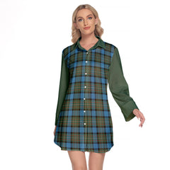 Fergusson Ancient Tartan Women's Lapel Shirt Dress With Long Sleeve