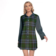 Forsyth Tartan Women's Lapel Shirt Dress With Long Sleeve