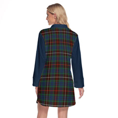 Fraser Hunting Ancient Tartan Women's Lapel Shirt Dress With Long Sleeve