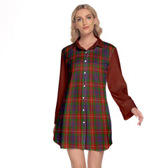 Fraser Of Lovat Tartan Women's Lapel Shirt Dress With Long Sleeve