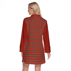 Fraser Weathered Tartan Women's Lapel Shirt Dress With Long Sleeve