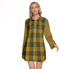 Fraser Yellow Tartan Women's Lapel Shirt Dress With Long Sleeve