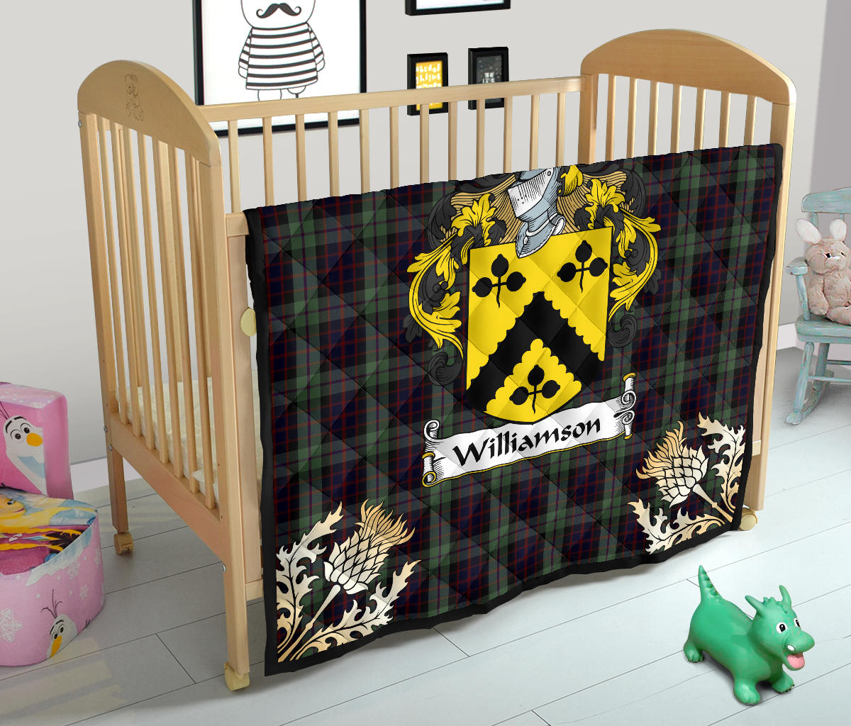 Williamson Tartan Crest Premium Quilt - Gold Thistle Style SP