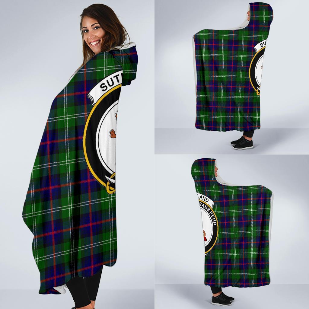 Sutherland Modern Tartan Crest Hooded Blanket