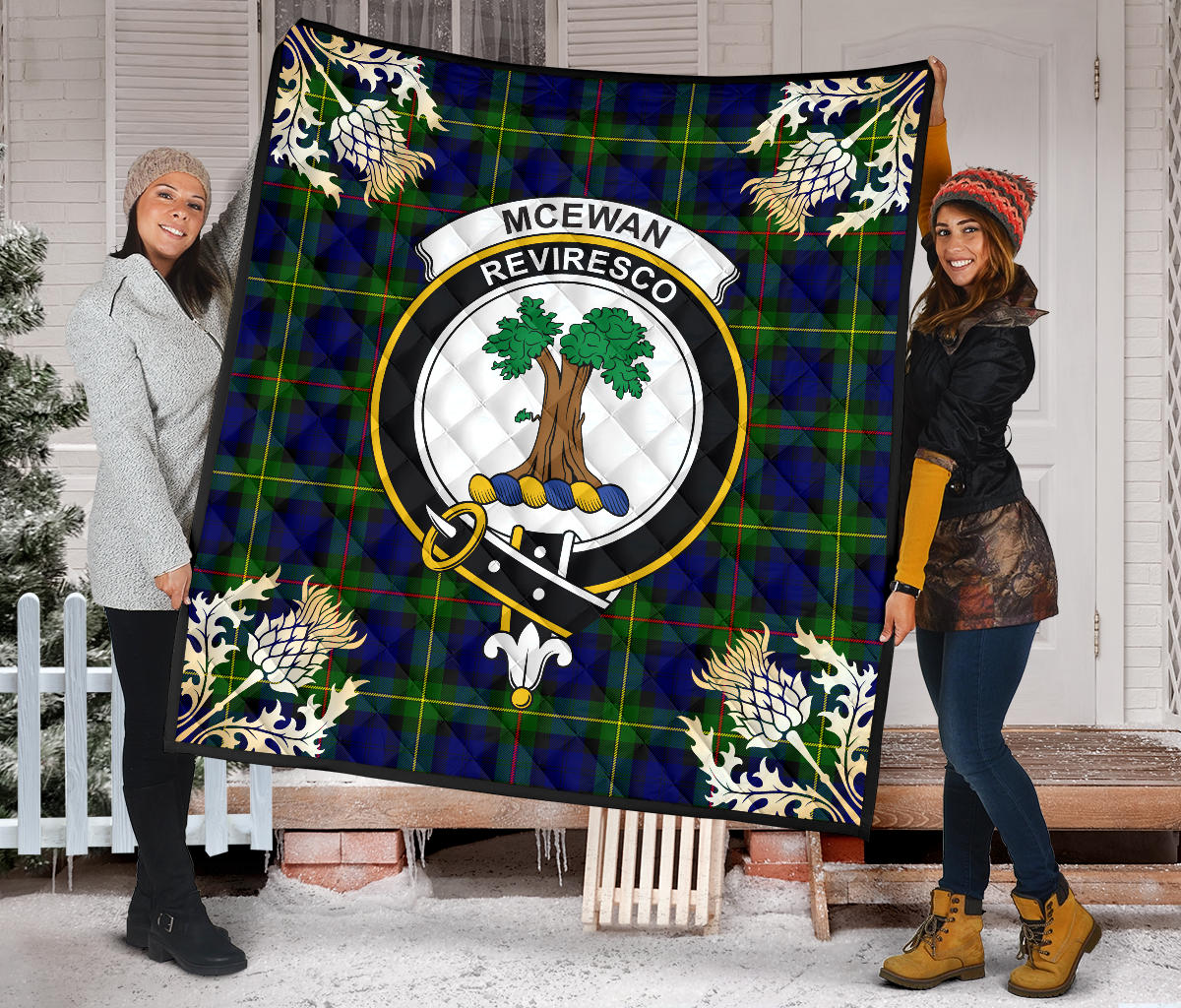 McEwan Tartan Crest Premium Quilt - Gold Thistle Style SP