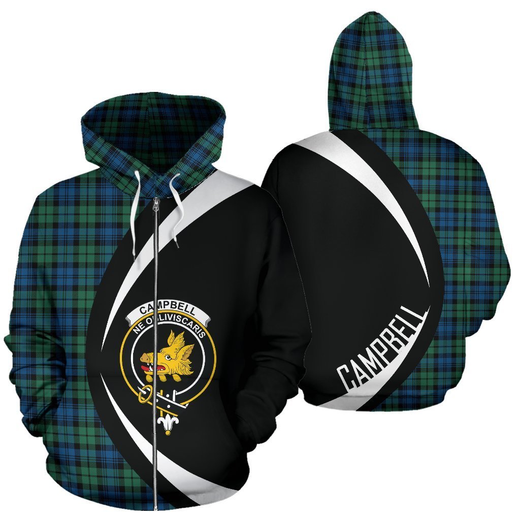 Campbell Ancient 02 Tartan Crest Zipper Hoodie - Circle Style