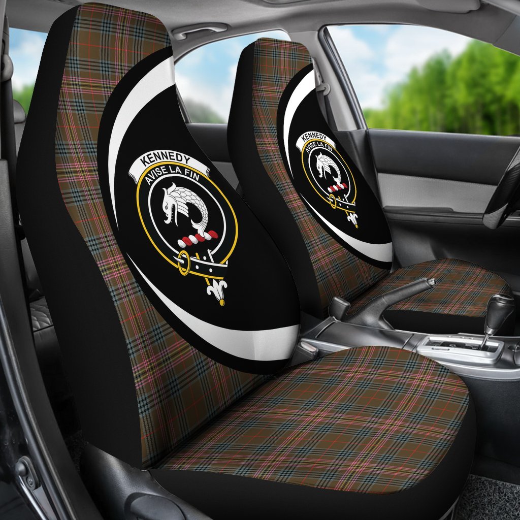 Kennedy Weathered Tartan Crest Circle Car Seat Cover