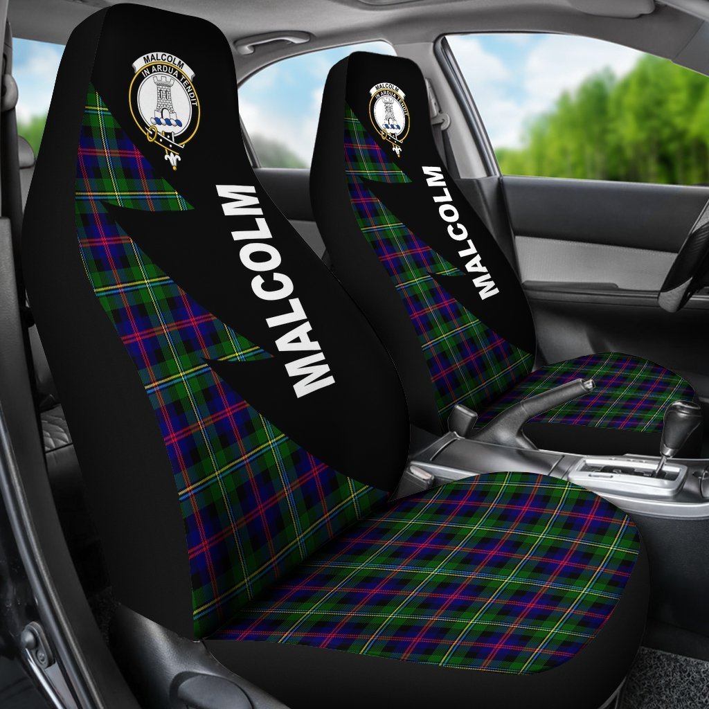 Malcolm (MacCallum) Modern Tartan Crest Car Seat Cover - Flash Style