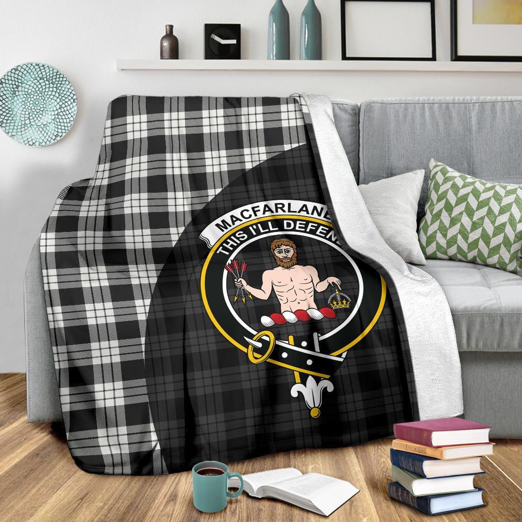 MacFarlane Black & White Ancient Tartan Crest Blanket Wave Style