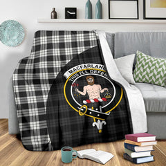 MacFarlane Black & White Ancient Tartan Crest Blanket Wave Style