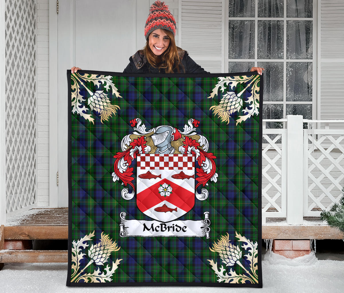 McBride Tartan Crest Premium Quilt - Gold Thistle Style SP