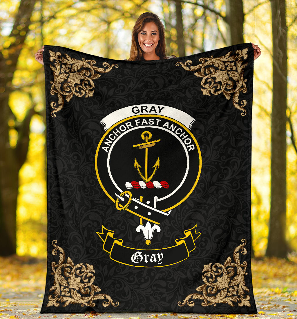 Gray Crest Tartan Premium Blanket Black - SP