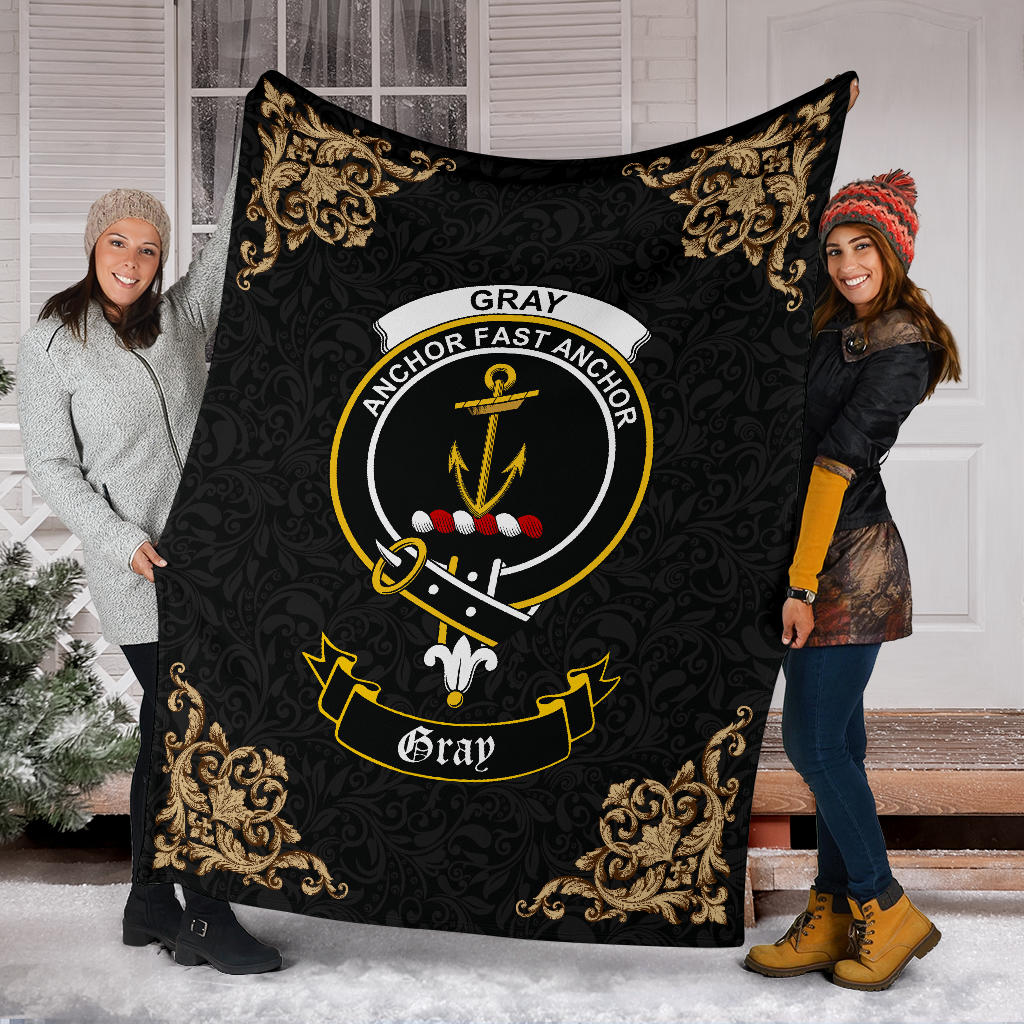 Gray Crest Tartan Premium Blanket Black - SP