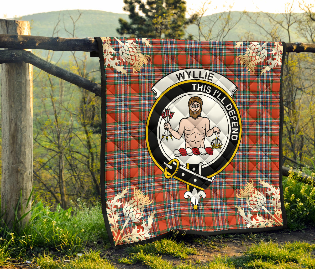 Wyllie Tartan Crest Premium Quilt - Gold Thistle Style SP