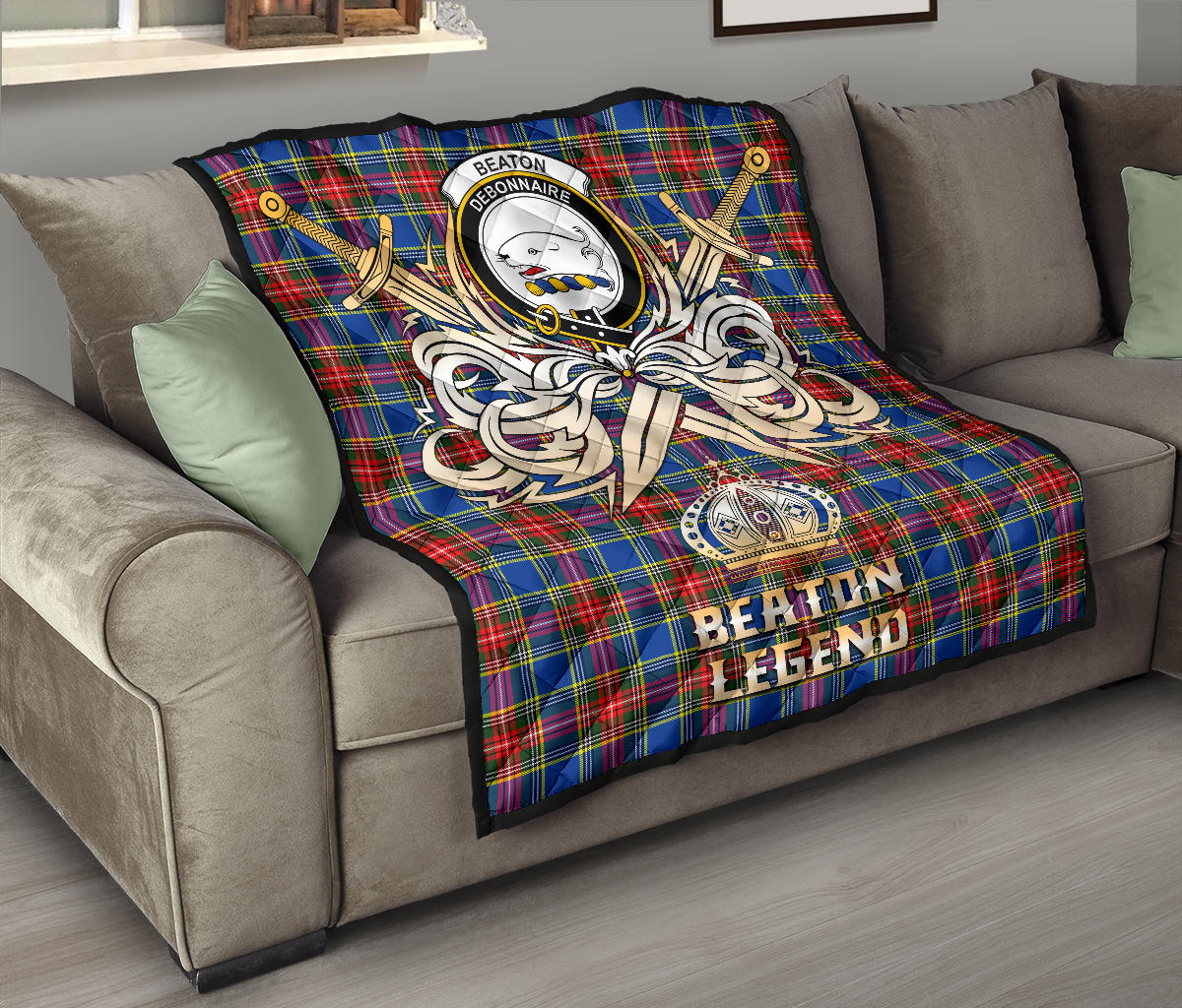 Beaton Tartan Crest Legend Gold Royal Premium Quilt - SP