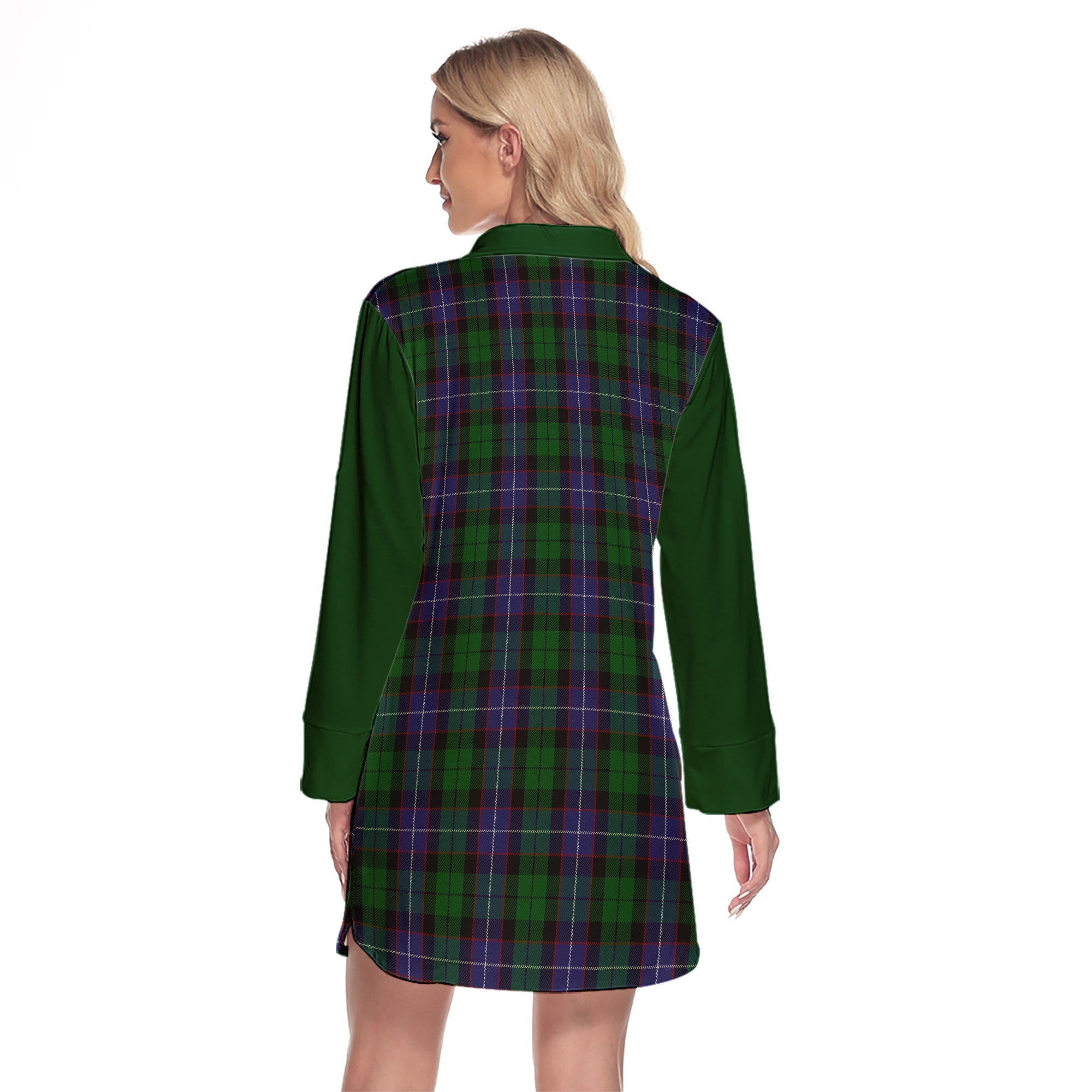 Galbraith Tartan Women's Lapel Shirt Dress With Long Sleeve