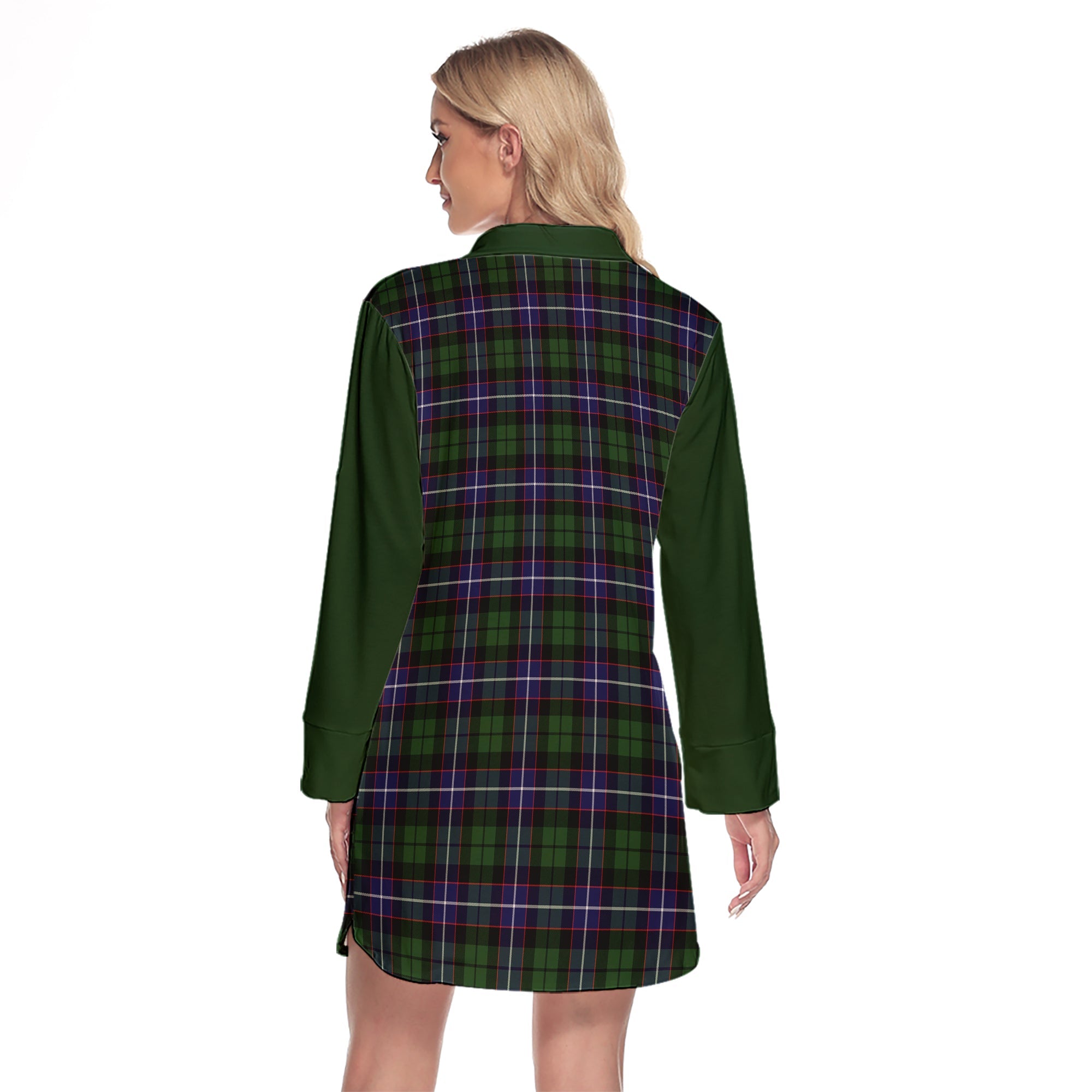 Galbraith Modern Tartan Women's Lapel Shirt Dress With Long Sleeve